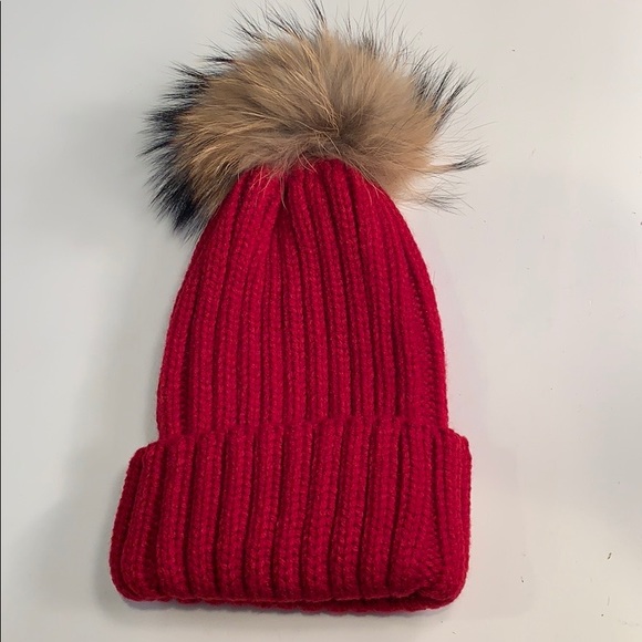 Red Knit Beanie with Removable Pom Pom - Picture 3 of 5